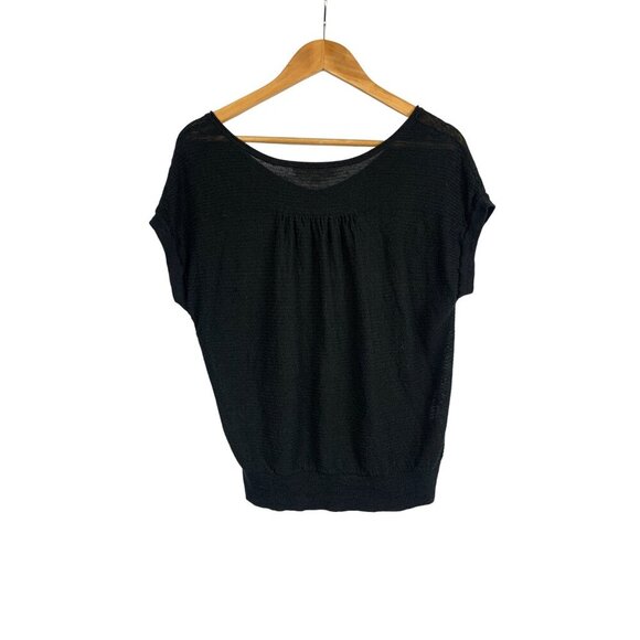 Loft Black Knit Linen/Rayon Blend Womens Top L - Picture 2 of 5